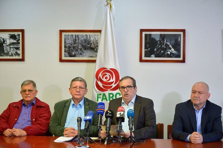 Rueda de prensa el pasado 15 de mayo en Bogotá de parte de la dirección de la FARC. (Raúl ARBOLEDA/AFP)