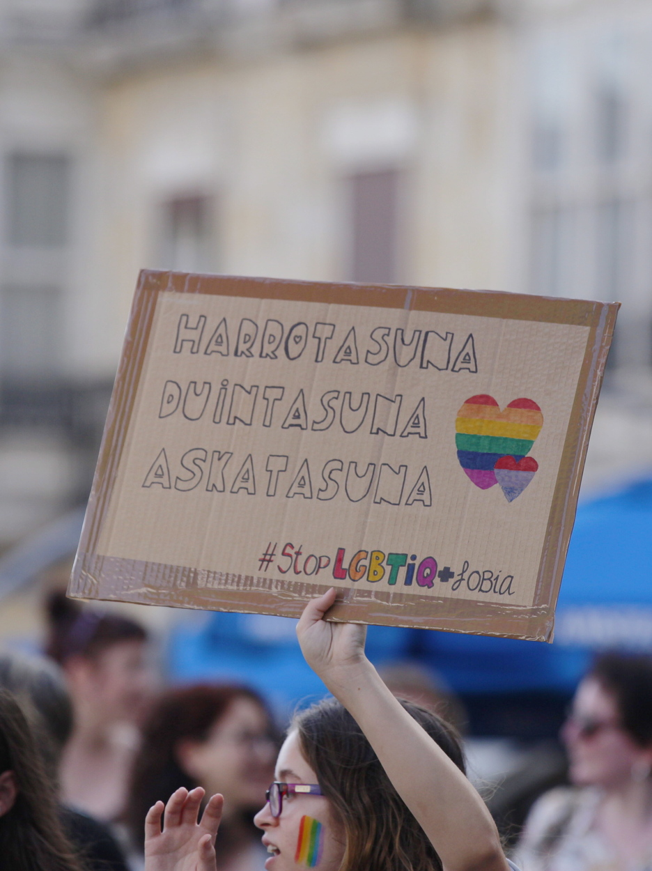 «Orgullo, dignidad y libertad», reza este cartel en Gasteiz. (Endika PORTILLO/FOKU)