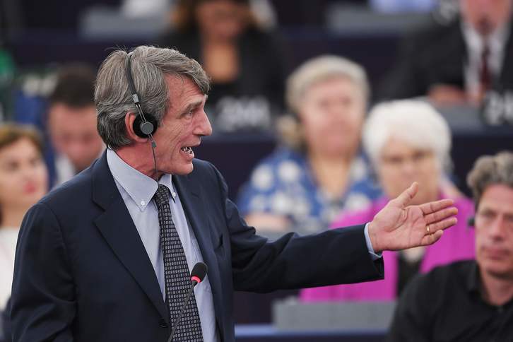 Sassoli interviene en el Parlamento Europeo. (Frederick FLORIN/AFP PHOTO)