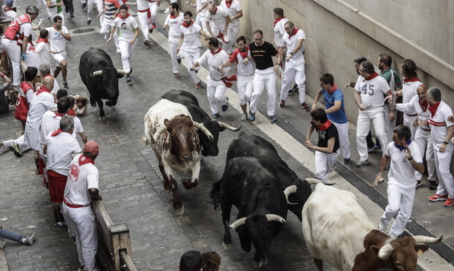 Subiendo Santo Domingo, ningún problema; los toros han corrido por el centro. (Joseba ZABALZA | FOKU)