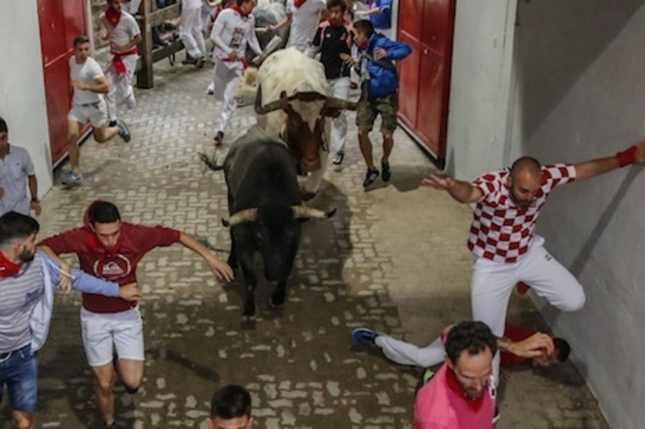 Saltos y momentos de tensión ante la llegada de la torada. (Iñaki VERGARA/FOKU) Saltos y momentos de tensión ante la llegada de la torada. (Iñaki VERGARA/FOKU)