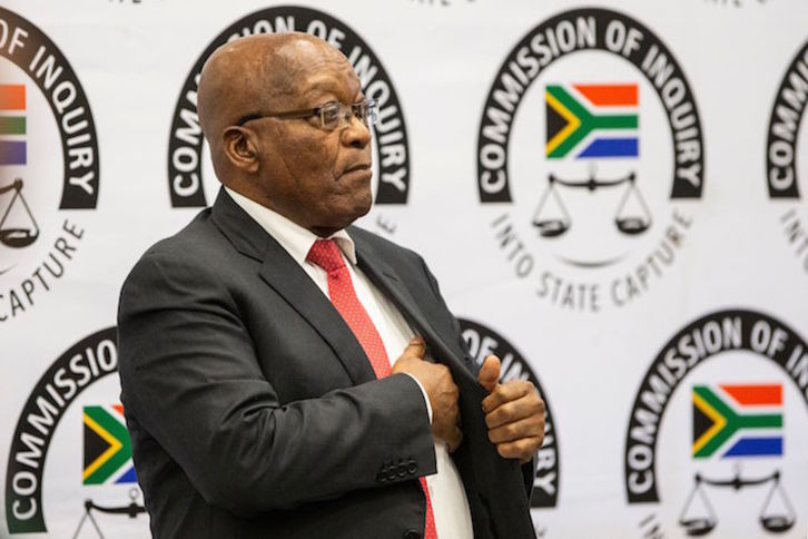 El expresidente sudafricano, Jacob Zuma, ante la comisión judicial de investigación.(Wikus DE WET/AFP)