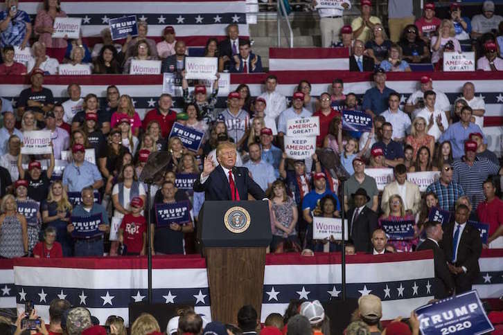 Acto electoral del presidente estadounidense, Donald Trump, en Greenville, Carolina del Norte. (Zach GIBSON/AFP)