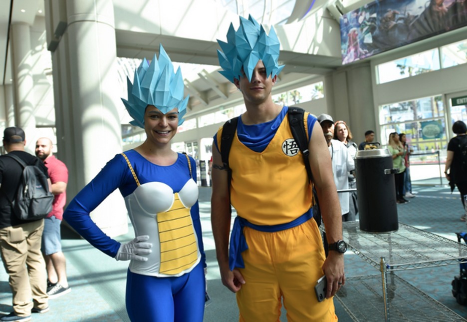 Dos Super Sayan de pelo azul, de ‘Dragon ball’. (Chris DELMAS / AFP)