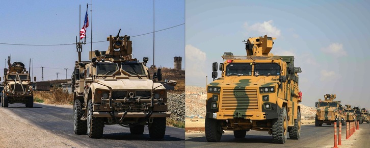 Combo que muestra convoyes de EEUU y de Turquía (AFP)