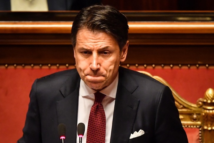 El primer ministro italiano durante su discurso en el Senado. (Andreas SOLARO | AFP)
