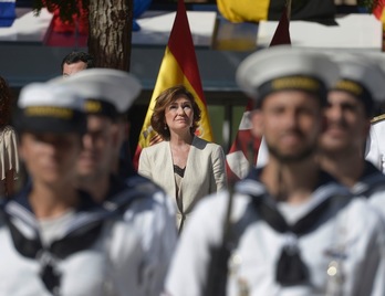 La vicepresidenta Calvo, en un acto militar reciente. (Cristina QUICLER | AFP) 