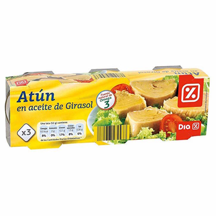 Un pack de atún en aceite de girasol de la marca DIA.