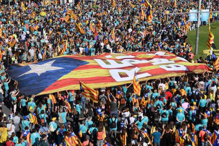 Una enorme estelada, en la movilización de Barcelona. ( JOSEP LAGO / AFP)