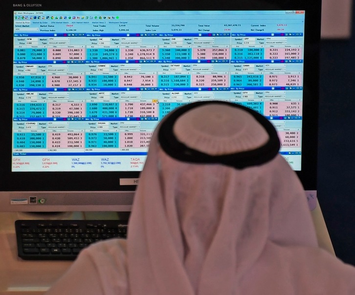 Un emiratí mira la cotización del crudo en Dubai. (Karim SAHIB/AFP)