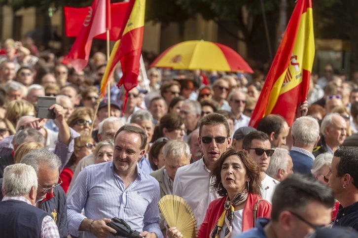 Esparza, líder de Navarra Suma, en la manifestación contra el euskara de 2018. (Jaizki FONTANEDA | FOKU)