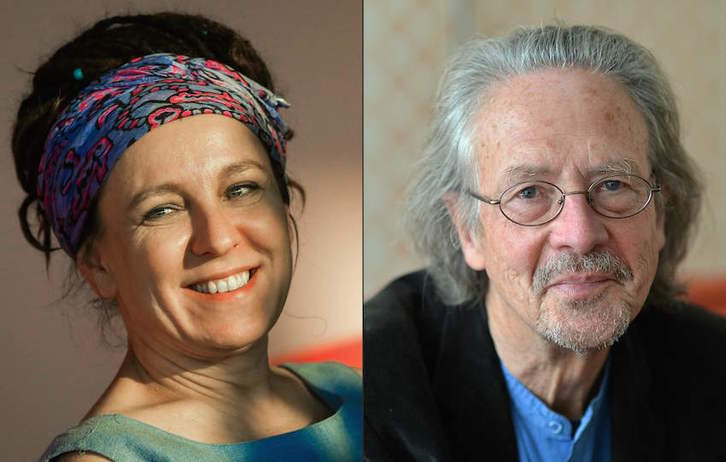 Olga Tokarczuk y Peter Handke, Nobel de Literatura 2018 y 2019. (AFP)