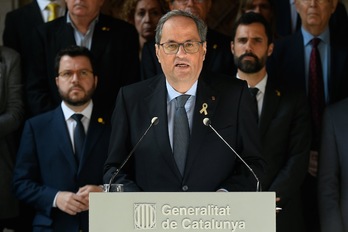 Quim Torra, en la declaración institucional del lunes. (Lluís GENÉ | AFP)