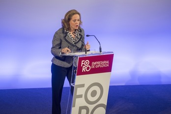Nadia Calviño, ministra de Economía en funciones, en una charla en Donostia. (Gorka RUBIO | FOKU)
