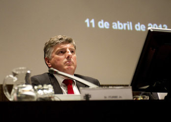  Xabier Iturbe, en una Asamblea General de Kutxa en 2013. (Juan Carlos RUIZ / FOKU)