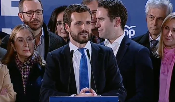 Pablo Casado ha calificado los resultados electorales como «buenos». (NAIZ)