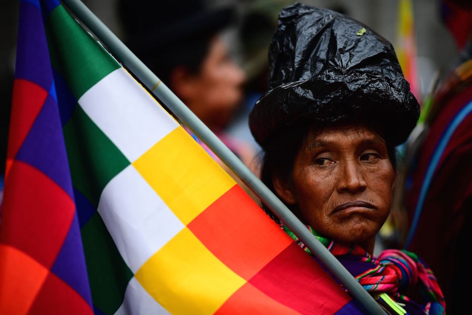 Una de las participantes en las marchas de apoyo a Evo Morales. (Ronaldo SCHEMIDT/AFP)