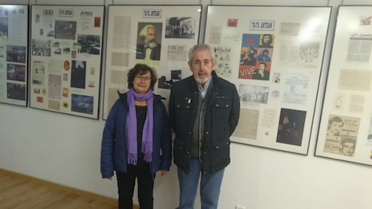 Loli Serrano y José Luis Díaz, en la exposición ‘Navarra a través de documentos clandestinos (1940-1980)’. (FOTOGRAFÍAS: Iñaki VIGOR)