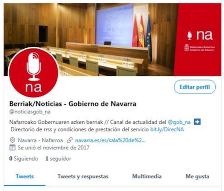 Imagen del nuevo perfil @noticiasgob_na en Twitter.