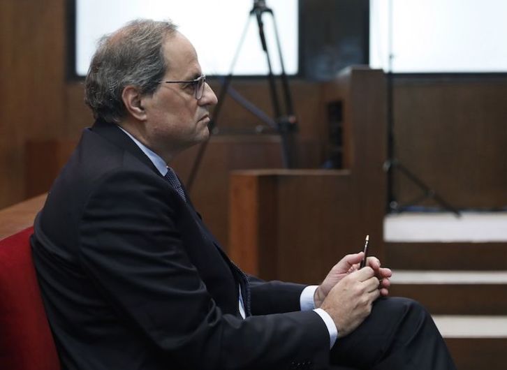 Quim Torra, durante el primer juicio. (Andreu DALMAU/AFP)