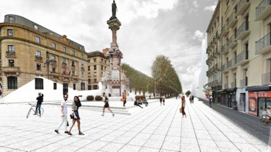 ‘Zapateando’ propone una plataforma con gradas en la zona del Monumento a los Fueros.