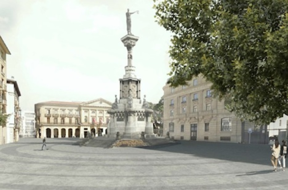 El Monumento a los Fueros estaría rodeado por una plaza.