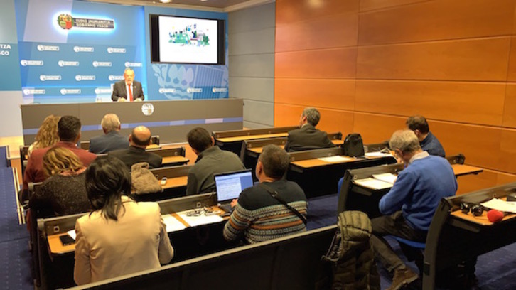 El consejero Pedro Azpiazu en rueda de prensa. (IREKIA)