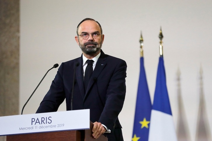 El primer ministro, Edouard Philippe, en su alocución. (Thomas SAMSOM | AFP)