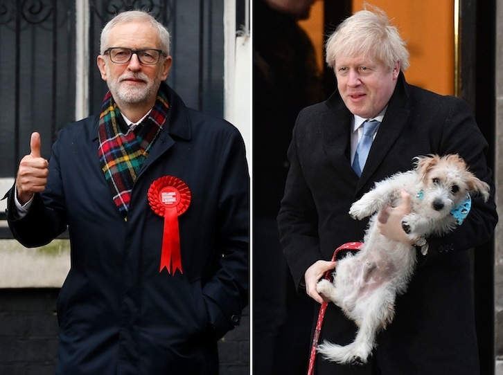 Corbyn y Johnson, tras votar en sus colegios. (Daniel LEAL-OLIVAS | AFP)
