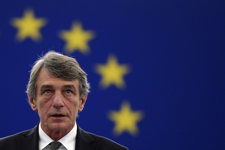 Sassoli, cariacontecido en su comparencia del jueves. (Frederic FLORIN | AFP)