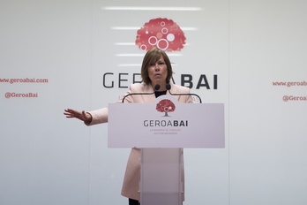 Uxue Barkos ha comparecido hoy ante los medios. (Iñigo URIZ / FOKU)