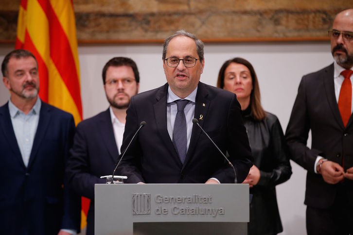 Quim Torra, en su declaración del Consejo Ejecutivo del Govern catalán. (Pau BARRENA/AFP)