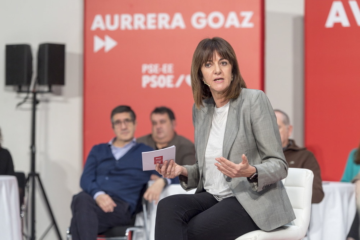 Idoia Mendia, en el acto en el que PSE ha reunido a sus cargos institucionales hoy en Gasteiz. (Juanan RUIZ/FOKU)