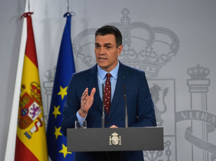 Pedro Sánchez, durante su comparecencia ante la prensa. (Pierre-Philippe MARCOU/AFP)