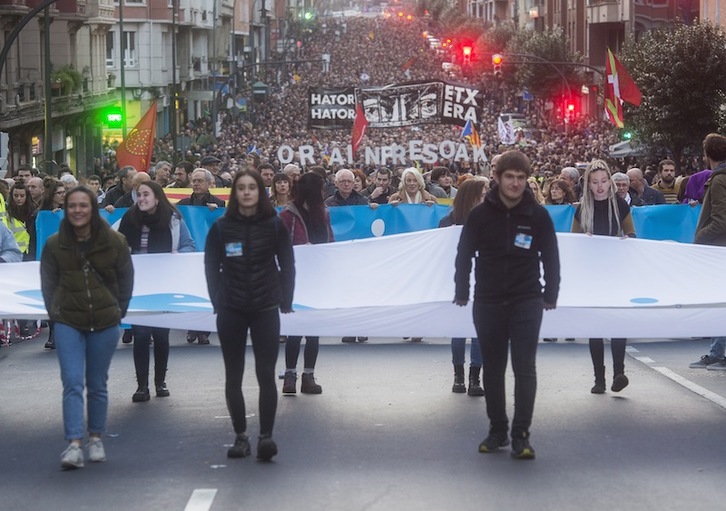 Cabecera de la marcha de Bilbo, a la que no se sumó el PNV. (Gorka RUBIO | FOKU)