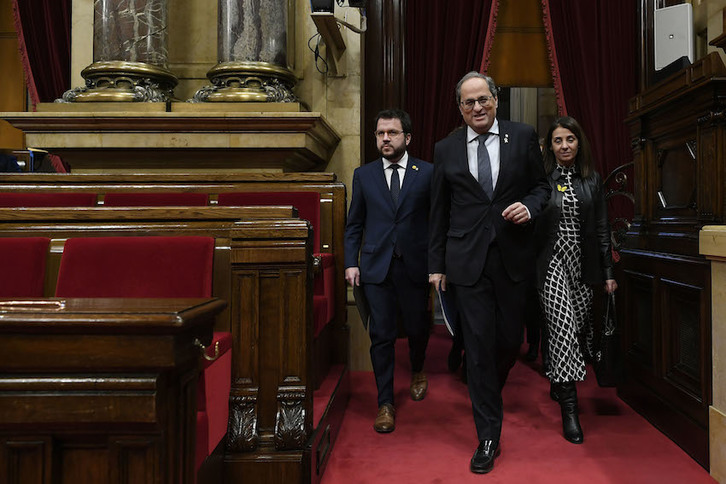 Quim Torra entra en el Parlament en el pleno que le ratificó como president. (Lluís GENE/AFP)