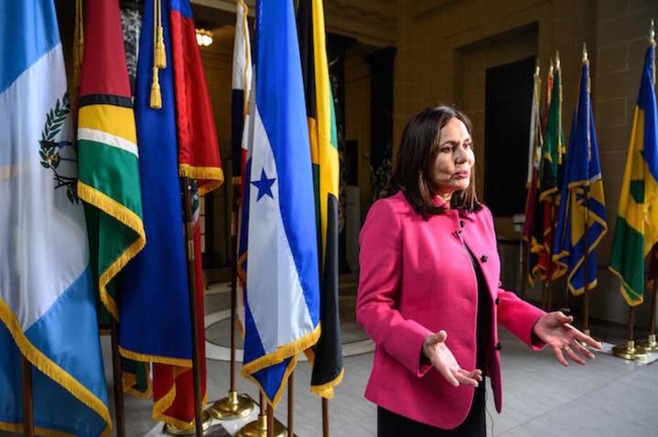 La canciller del Gobierno de facto de Bolivia, Karen Longaric. (Eva HAMBACH/AFP)