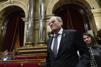 El president, Quim Torra, en el Parlament. (Lluis GENE / AFP)