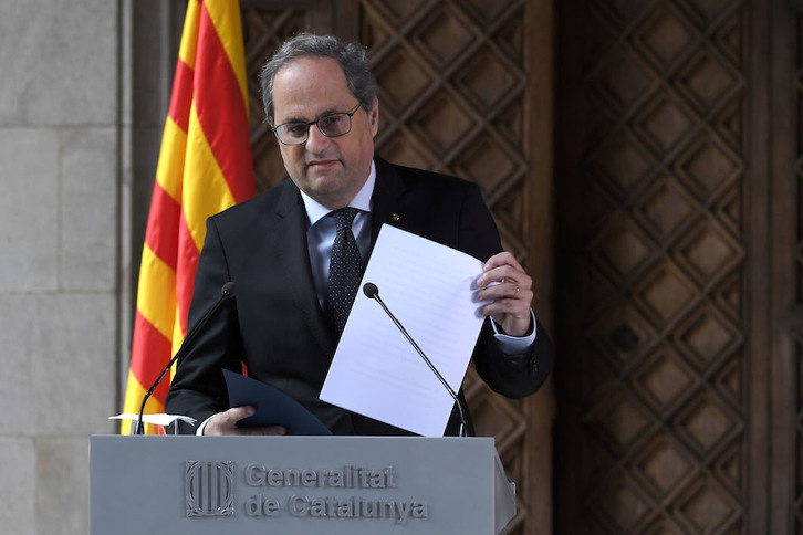 El president Quim Torra, durante una comparecencia anterior. (Lluis GENE / AFP)