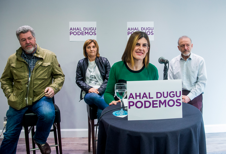 Miren Gorrotxategi, en su presentación como candidata a liderar la lista de Podemos Euskadi. (Luis JAUREGIALTZO / FOKU).