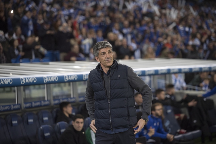 Imanol, visiblemente contrariado con el desarrollo del partido del jueves contra el Mirandés. (Juan Carlos RUIZ/FOKU)