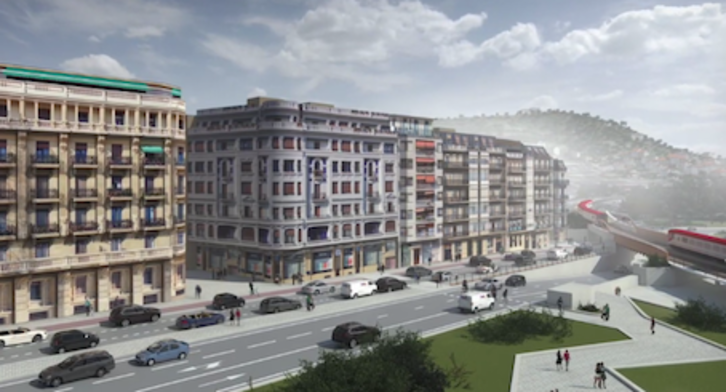 Montaje del proyecto del nuevo vial, por debajo de las vías del tren. (Donostiako Udala)