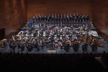 Concierto de la OSE y el coro Andra Mari, durante la Quincena Musical de 2019. (Jon URBE/FOKU)