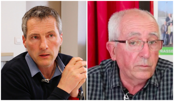 Louis Labadot et Beñat Elkegaray, têtes de liste respectives de “Liste d'union citoyenne” et d' “Aitzina Maule”.