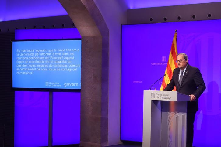El president Torra, durante la videconferencia de este domingo. (Generalitat)