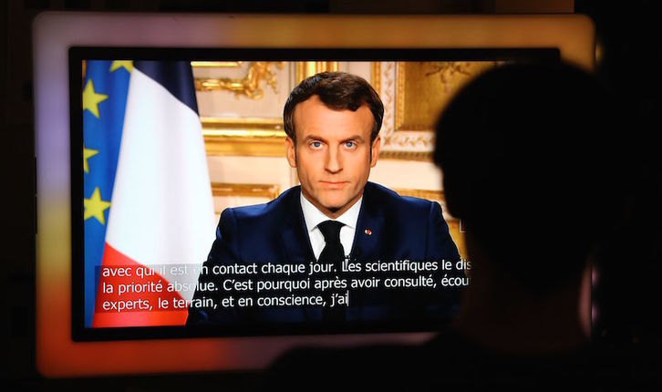 Emmanuel Macron, en su mensaje de esta noche. (Ludovic MARIN | AFP)