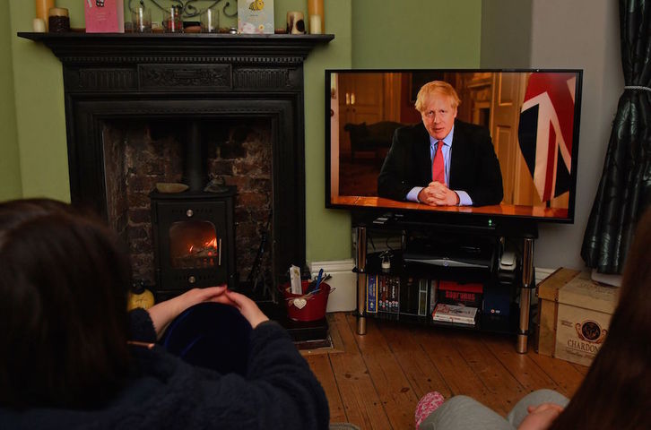 Comparecencia televisada de Boris Johnson. (Paul ELLIS / AFP)