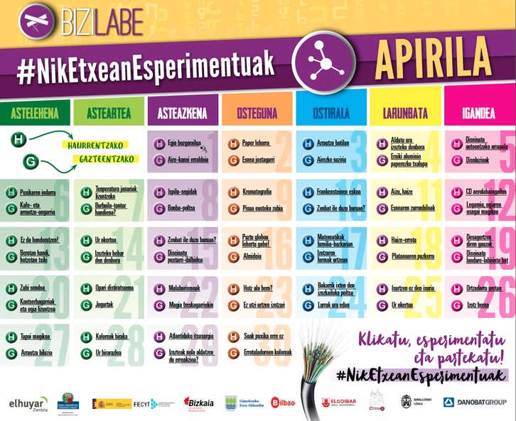 Elhuyarrek konfinamendu egunetarako proposatutako egutegi dinamikoa.