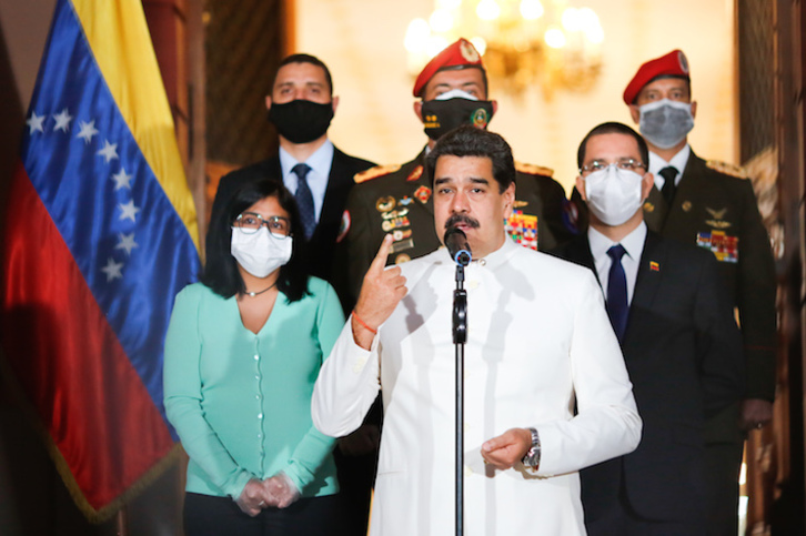 Nicolás Maduro, durante un discurso en el Palacio de Miraflores. (John ZERPA/AFP)
