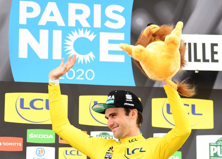 Maximilian Schachmann ganó la París Niza, última prueba ciclista disputada. (Alain JOCARD/AFP)